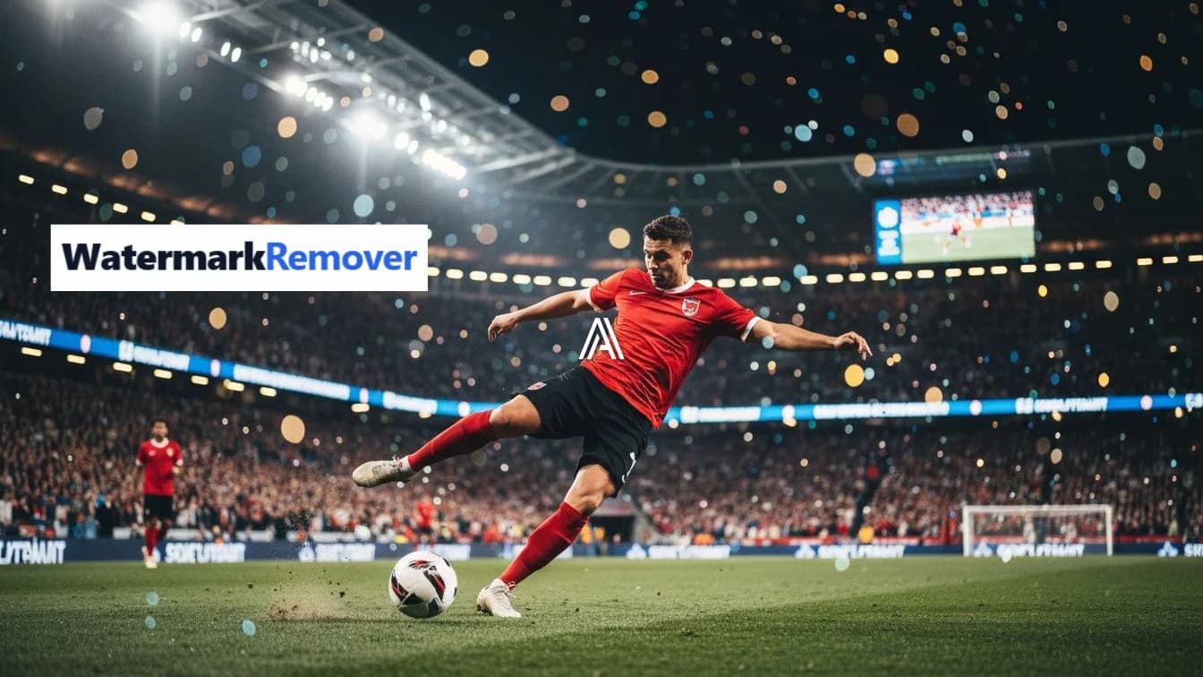 Before and after: brand logo removed from video frame corner, clean background restored